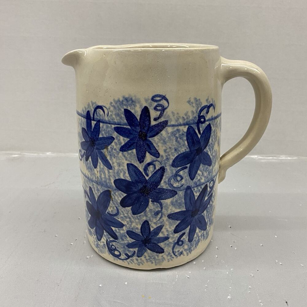 Vtg Stoneware Marshall Pottery Large Pitcher Floral Signed Lawrence Houston Art